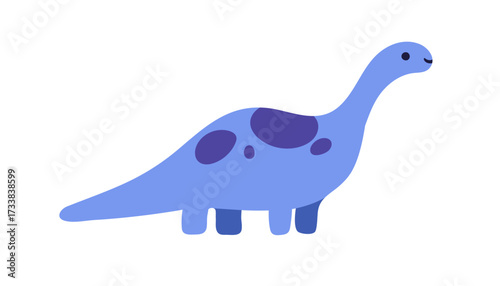 Cute dinosaur, kids toy, side view. Happy smiling brontosaurus, dino character with long neck. Prehistoric Jurassic extinct for child play. Flat vector illustration isolated on white background.