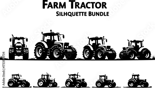 Modern Farm Tractor Vector Illustration Set