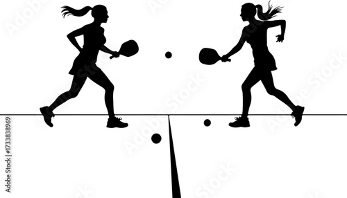 Female Pickleball Players Silhouette with Paddles