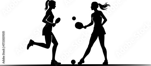 Female Pickleball Players Silhouette with Paddles