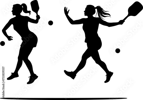 Female Pickleball Players Silhouette with Paddles