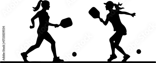 Female Pickleball Players Silhouette with Paddles