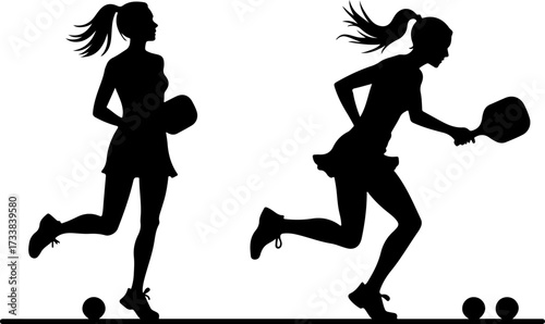 Female Pickleball Players Silhouette with Paddles