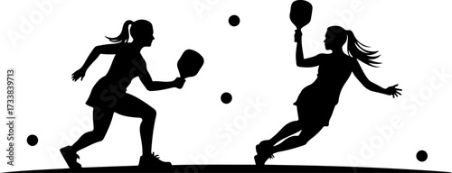 Female Pickleball Players Silhouette with Paddles