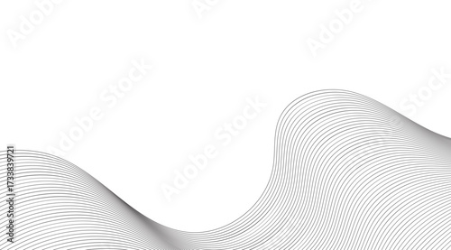 Modern abstract design features undulating black lines forming flowing wave shapes against a clean white background, creating a minimalist and elegant visual texture
