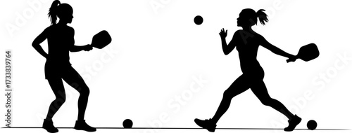 Female Pickleball Players Silhouette with Paddles