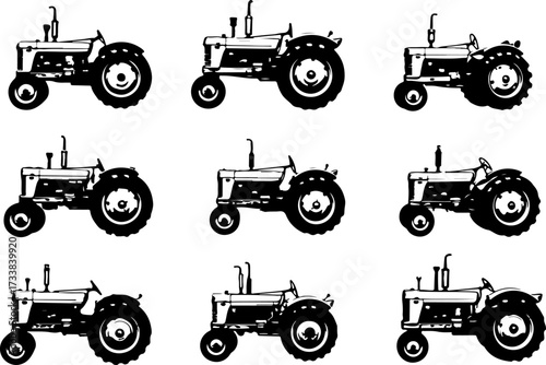 Vintage Farm Tractor Silhouettes Vector Bundle