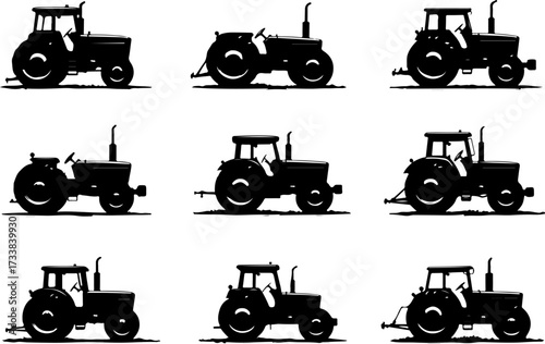 Vintage Farm Tractor Silhouettes Vector Bundle