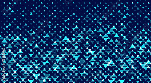 Abstract background with scattered turquoise triangles on a dark blue gradient, creating a modern, dynamic, and visually intriguing pattern suitable for contemporary design elements