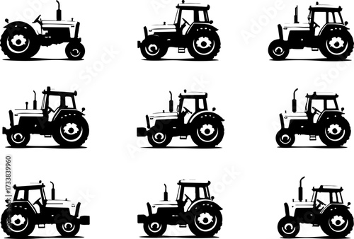 Vintage Farm Tractor Silhouettes Vector Bundle
