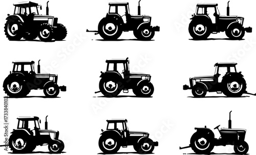 Vintage Farm Tractor Silhouettes Vector Bundle