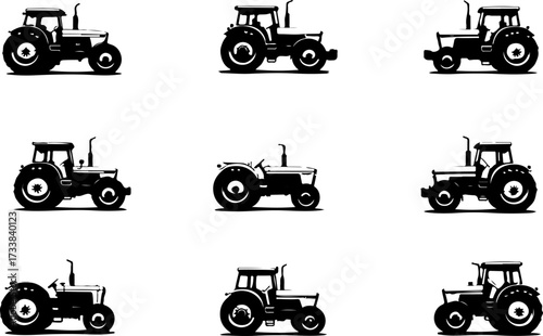 Vintage Farm Tractor Silhouettes Vector Bundle