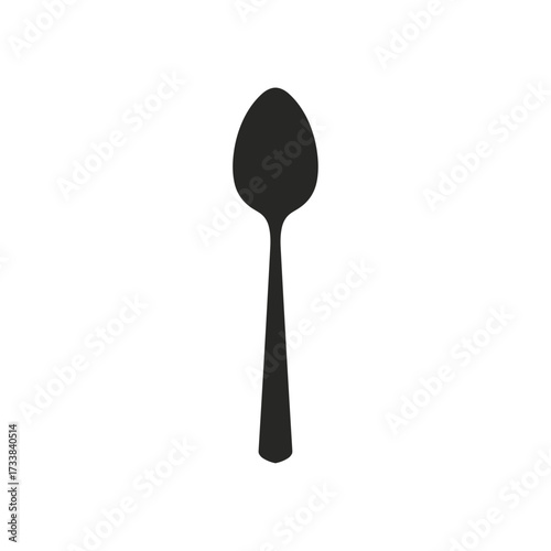 Isolated spoon for design needs a simple teaspoon in black silhouette. Isolated spoon offers modern silverware or flatware for kitchen. Use this isolated spoon for cooking templates.