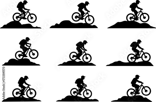 Mountain Bike Action Silhouettes Vector Bundle