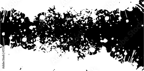 An abstract background showcases a stark contrast between black and white, featuring splatters, blots, and erratic lines, creating a bold and dynamic artistic effect