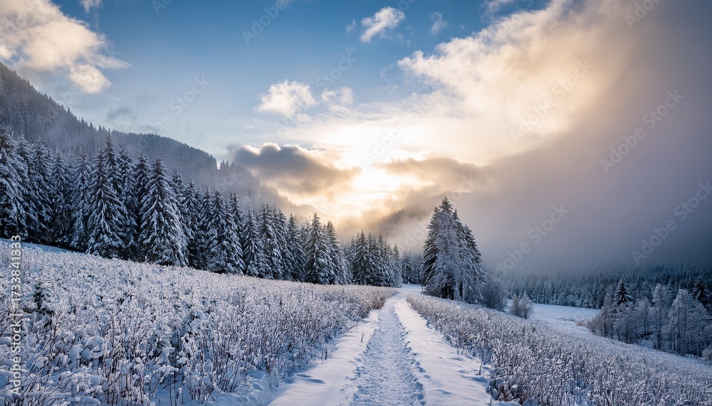 Fototapeta premium Snowy Path Through Landscape