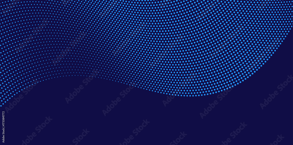 Fototapeta premium This captivating image features a textured wave pattern of vibrant light blue dots against a deep blue backdrop, creating a modern and visually engaging abstract design