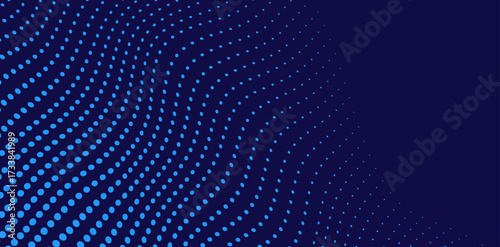 This abstract background features a dynamic array of blue dots arranged in a curved pattern against a deep indigo backdrop, creating a modern and visually engaging design