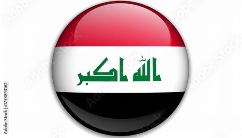 Circular Iraqi flag button—faith and identity sealed in glossy national symbolism. Free Download Circular Iraqi flag button—faith and identity sealed in glossy national symbolism. - GFXLoad