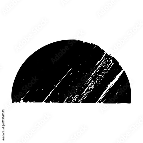 A right-facing half-circle with grunge edges in solid black, great for divided designs or symbols
