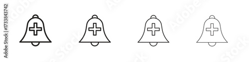 Cowbell circle plus icon collection. Line vector sign, symbol for web and mobile
