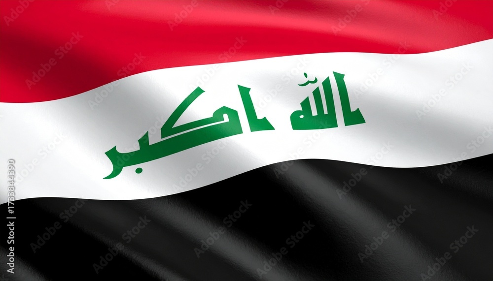 Naklejka premium Iraqi flag in formal display—faith and identity woven into national colors and calligraphy.