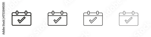 Check in calendar icon collection. Line vector sign, symbol for web and mobile