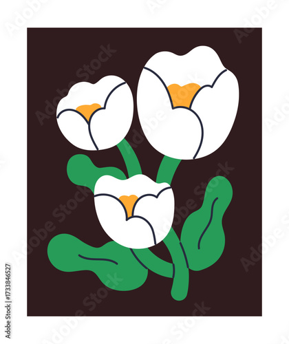 Floral card design with blooming flowers. Delicate gentle spring blossoms wit...