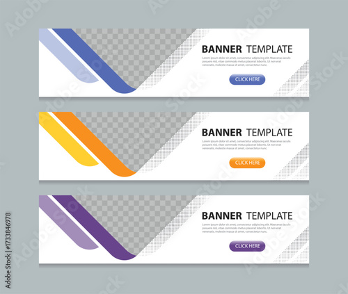 three color set horizontal web banner design background template. Suitable for web and social media ads. Vector illustration file with Space to add pictures.