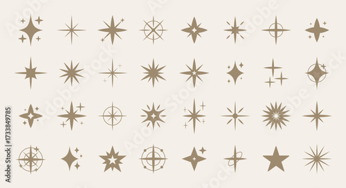 Set of sparkling stars different shapes. Vector minimalistic flat icon collection.