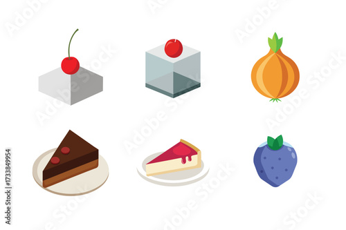 Isometric desserts and fruits collection