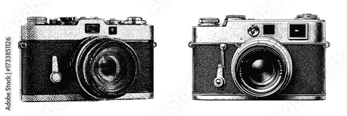 Creative style halftone camera vector set, Vintage and retro photography camera logo and icon