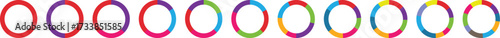 Percentage circle set. Loading indicator set. Segment of circle icons from 0 to 100 percent. Pie charts diagrams. Colorful diagram collection with sections or steps. Vector illustration

