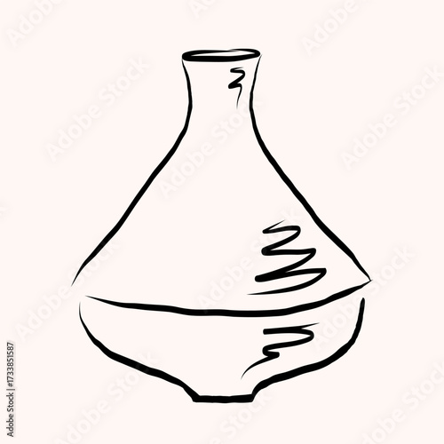 Sketch Moroccan Tagine national clay pot with conical lid.  Vector illustration on isolated background. Oriental ceramics and utensils, Tajine for cooking food, decorative object, traditions vessel
