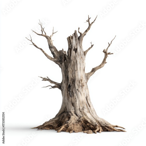 An old, weathered tree, standing solitary, a symbol of resilience, showcasing a textured, aged appearance with bare branches