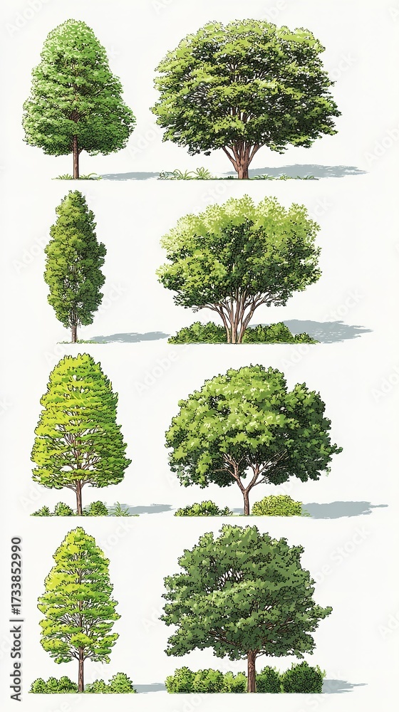Fototapeta premium Stylized Green Trees and Bushes Set for Landscape Design