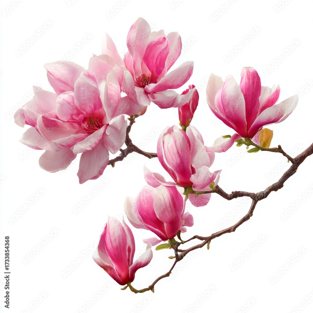 Obraz premium A close-up shot of delicate pink magnolia blossoms on a branch
