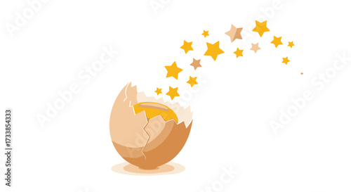 Broken Eggshell Releasing Golden Stars, Generative AI.