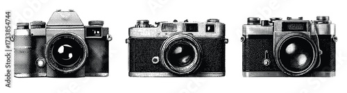 Creative style halftone camera vector set, Vintage and retro photography camera logo and icon
