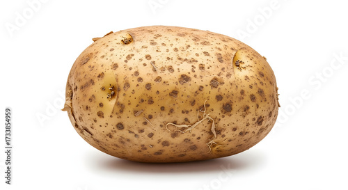 Single Fresh Raw Potato Isolated on Pure White Background for Culinary Projects and Ingredient Focus