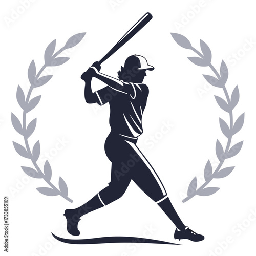 Baseball player swinging bat laurel wreath batter