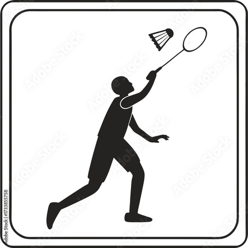 Black silhouette of a badminton player hitting a shuttlecock 1