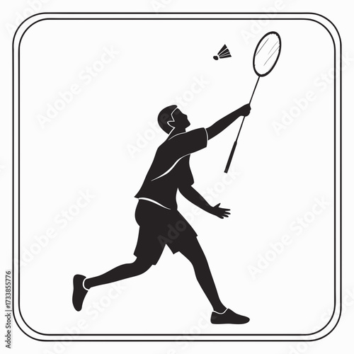 Black silhouette of a badminton player hitting a shuttlecock 2