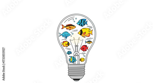 Creative light bulb filled with colorful fish symbolizing innovative ideas, Generative AI.