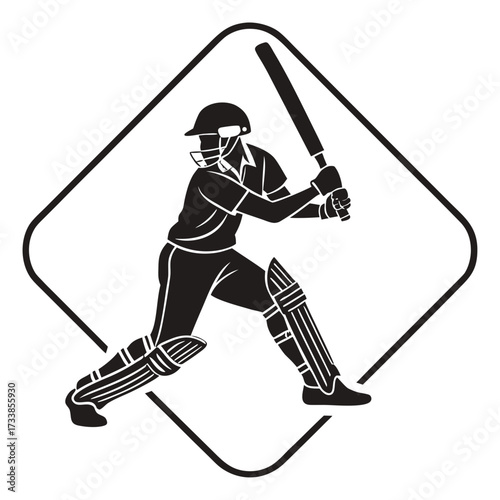 Black silhouette of a cricket batsman in action sport