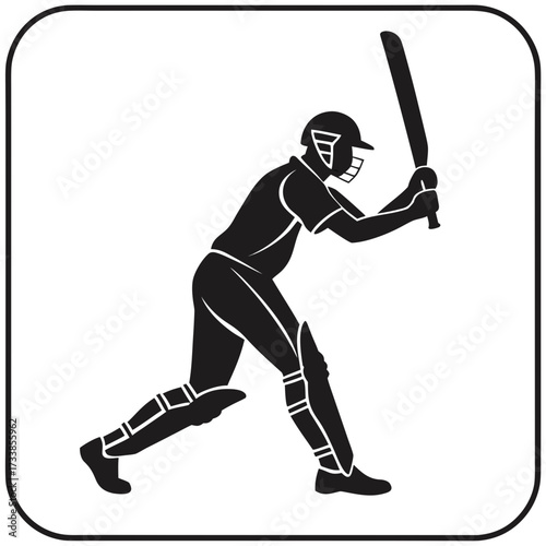 Black silhouette of a cricket batsman swinging a bat 3