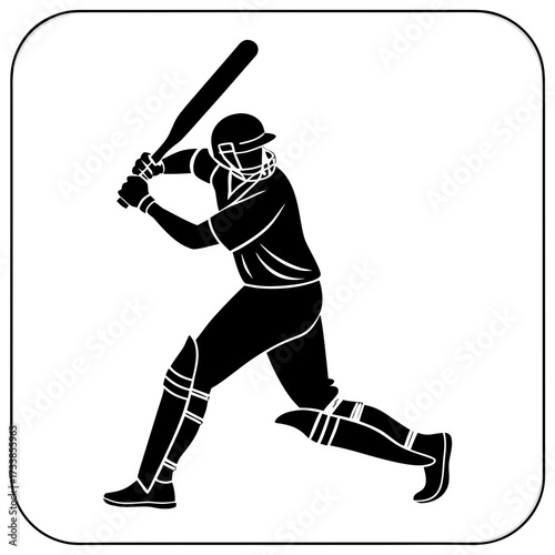 Black silhouette of a cricket batsman swinging a bat 1