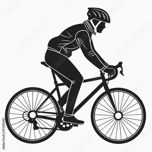 Black silhouette of a cyclist wearing a helmet and cycling gear