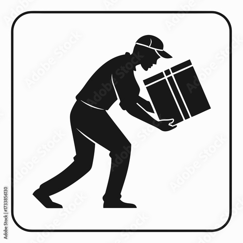 Black silhouette of a delivery person carrying a box
