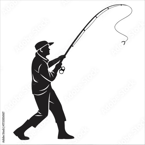 Black silhouette of a fisherman casting a fishing rod